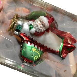 Glass Santa in Airplane Ornament Christmas Holiday Decor Airplane Pilot